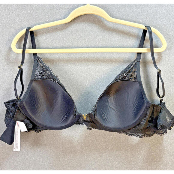 Victoria's Secret Lace Bra 32D Black Lined Semi Sheer Demi Underwire - Picture 7 of 8